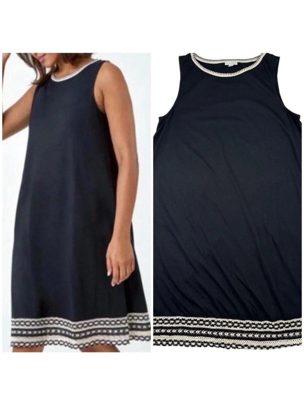 J. Jill Women’s Black Sheath Dress Crochet Hem shift Soft Modal Blend L - Picture 1 of 9